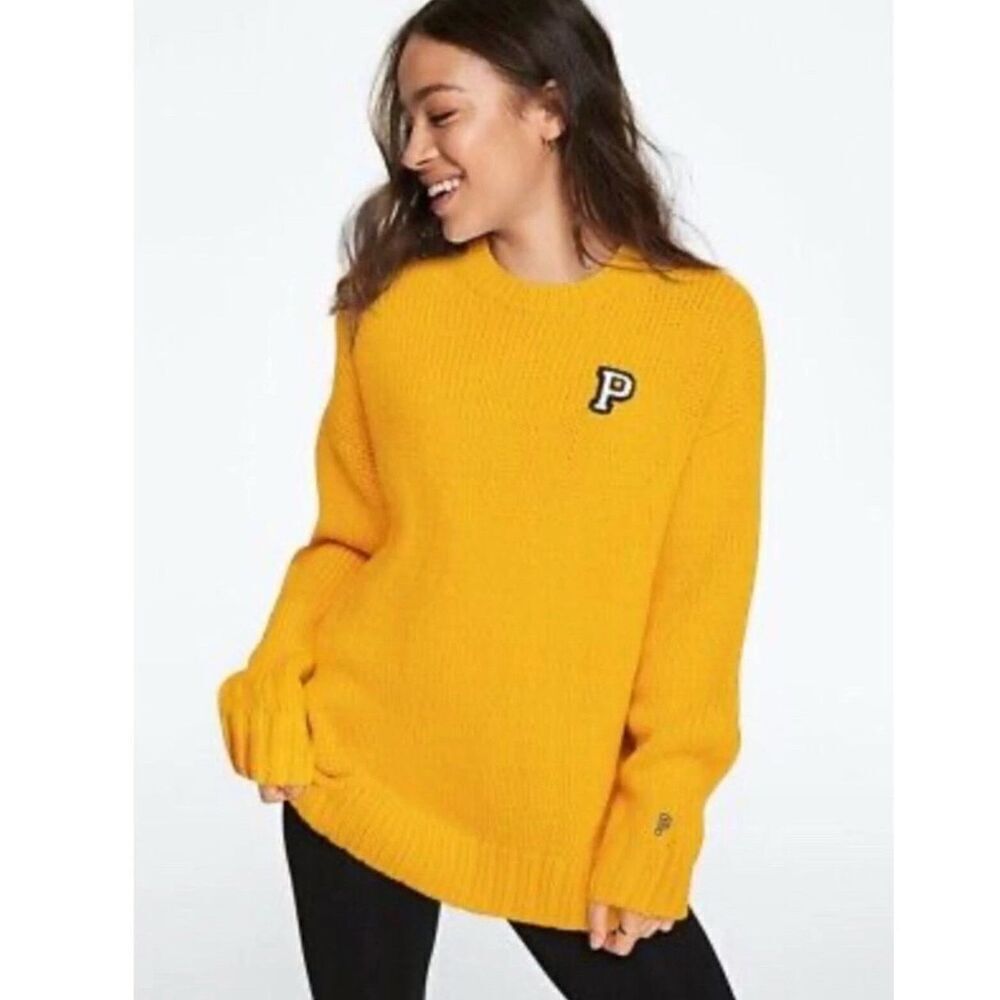 Victoria's Secret Pink Boyfriend Knit Sweater Oversized Gold Light Orange Size L